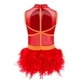thumbnail image 3 of Ocealan Jupe en Tulle à Plumes et Strass pour Filles, Justaucorps de Danse Latine Jazz Moderne, Rouge 16, 3 of 6