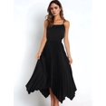 thumbnail image 4 of Women's Elastic Waist Pleated Skirts High Waisted Flowy Asymmetrical Low Midi Skirt for Summer Black S, 4 of 8