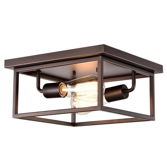 RADIANCE goods Industrial 2 Light Oil Rubbed Bronze Ceiling Flush Fixture 11" Wide