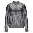 thumbnail image 6 of Fashion Women's Solid Color Splicing Thin Long Sleeve Front Zipper Ribbed Sequin Jacket Casual Outwear, 6 of 7