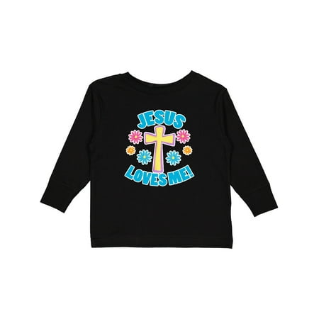 

Inktastic Easter Jesus Loves Me with Cross and Flowers Gift Toddler Boy or Toddler Girl Long Sleeve T-Shirt