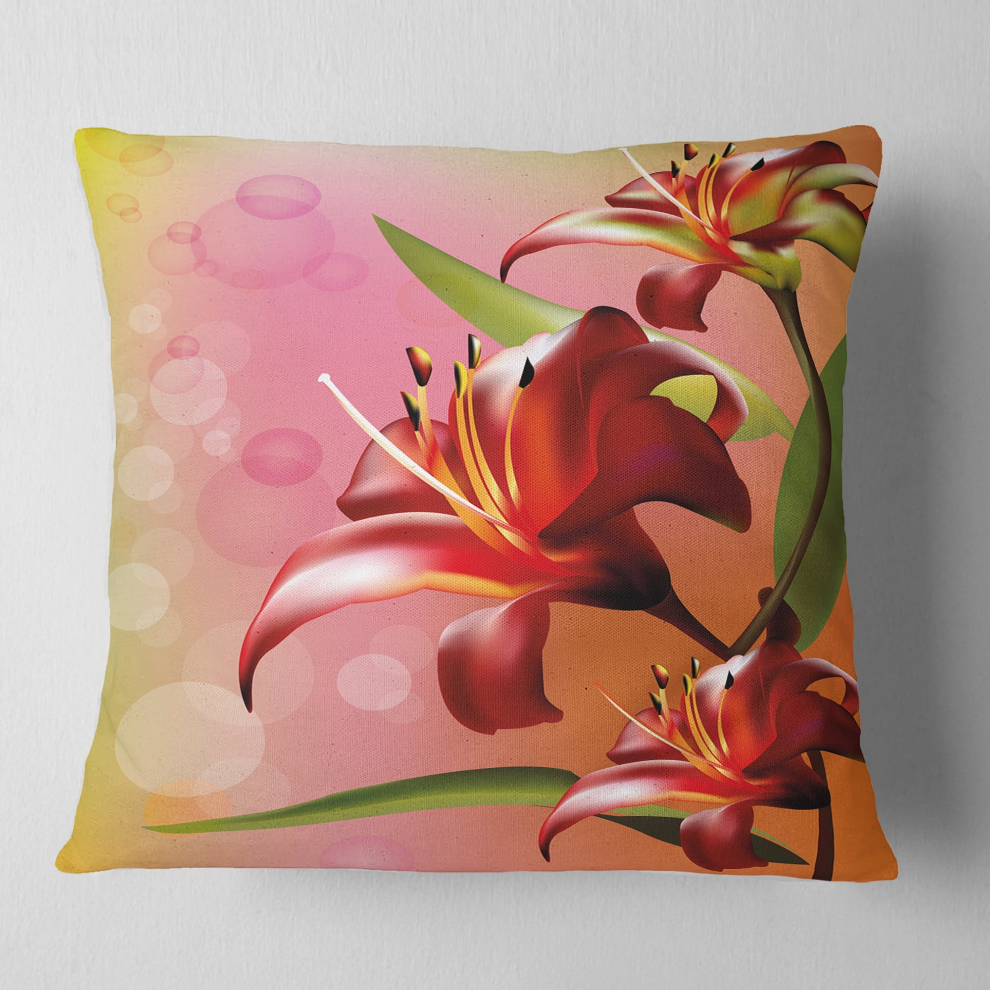 Designart Beautiful Vector Flower on Pink - Flowers Throw Pillowwork - 16x16