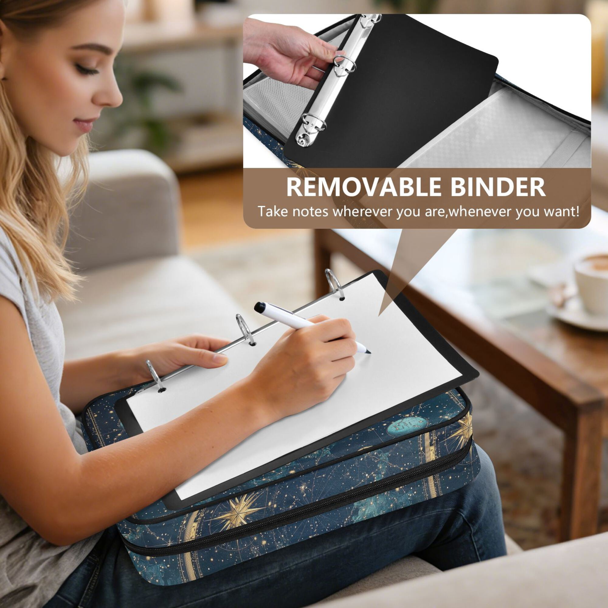 FORMRS Accordion File Folder A4 Size 7-Pocket Expanding Document Organizer Bag with 3 Ring Binder, Dark Star Map