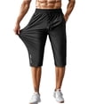 thumbnail image 2 of Men's Capri Pants 3/4 Joggers Gym/Workout/Hiking Below Knee Long Shorts Lightweight Quick Dry with Zipper Pockets Black XS, 2 of 5