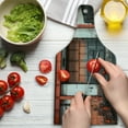 thumbnail image 3 of Industrial Cutting Board, Worn out Look Gate Entrance in the Grungy Structure Rustic Architecture, Tempered Glass Cutting and Serving Board, Wine Bottle Shape, Orange Grey White, by Ambesonne, 3 of 5