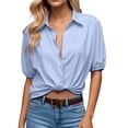 thumbnail image 1 of Tops cortos con mangas abullonadas para mujer: camisa con cuello en V y botones, blusas elegantes e informales, material de poliéster, tallas S-XL de EE. UU., versátiles para el trabajo y los outfi, 1 of 5