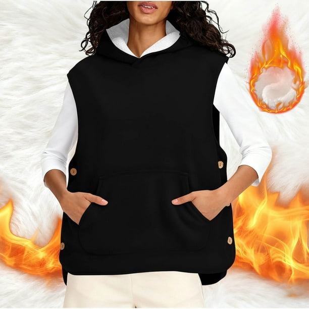 HongQid Womens Sherpa Fleeve Hooded Vest Sleeveless Hoodies Fall Winter Fluffy Tops with Pockets