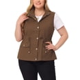 thumbnail image 2 of DARING DIVA Women's Plus Size Lightweight Sleeveless Anorak Cargo Vest 1X Brown, 2 of 6