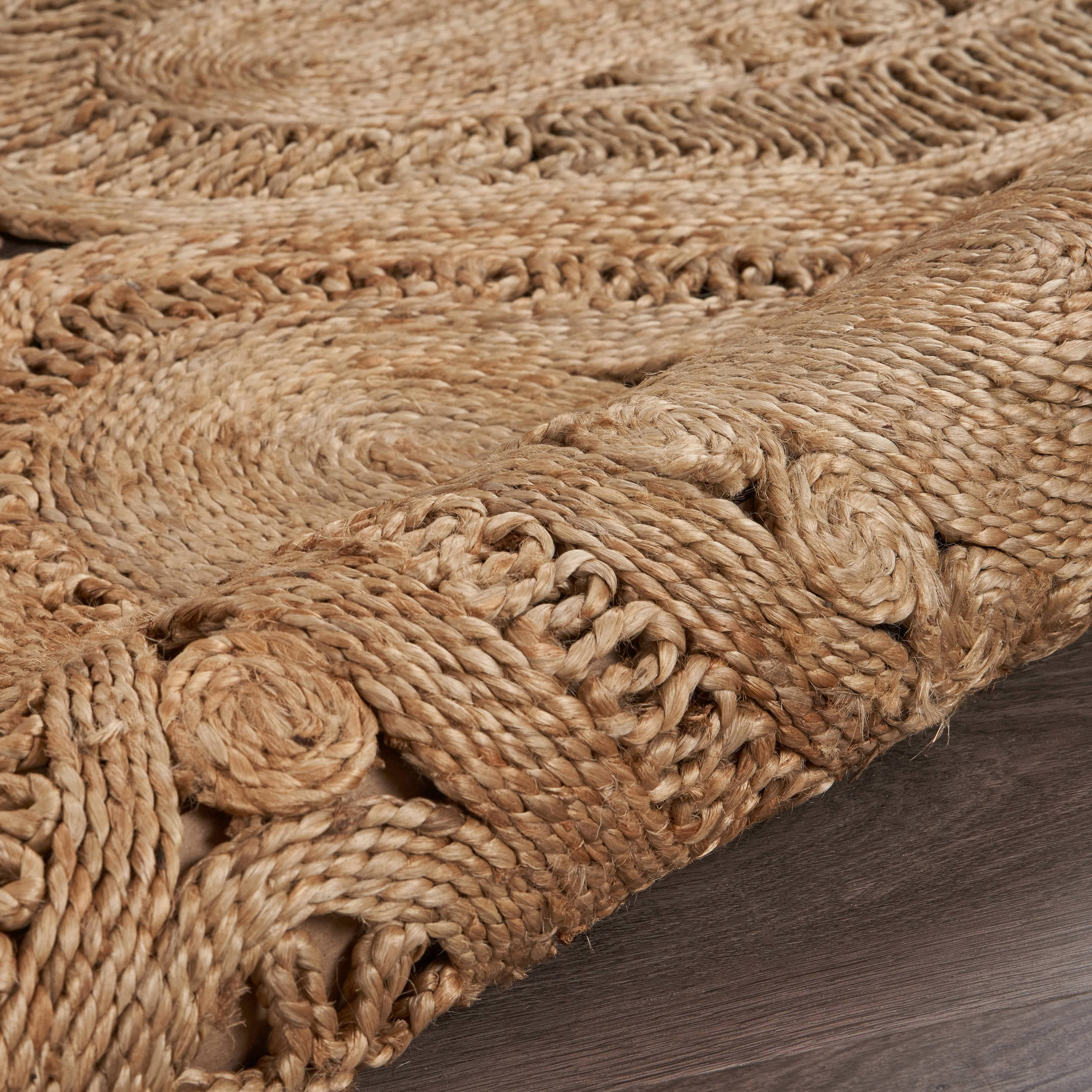 Harlow Hill Cora 6' Round Brown Solid Hand Braided Reversible Jute Indoor Area Rug