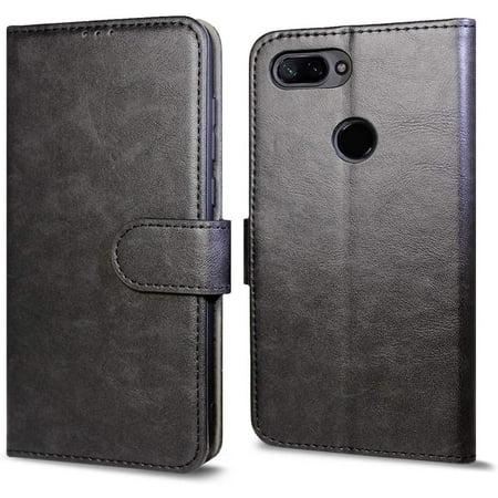 JKase Xiaomi Mi 8 Lite Case, Protective Shock Proof Magnetic Leather Flip Viewing Stand Wallet Case with Card and Money Slots for Xiaomi Mi 8 Lite