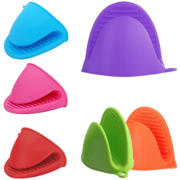 Juego de 6 uds. De manoplas de silicona para horno con pinzas para cocinar, solución resistente al calor para cocina (rojo, naranja, azul, verde, rosa, rojo, púrpura) Xemadio LN-2104