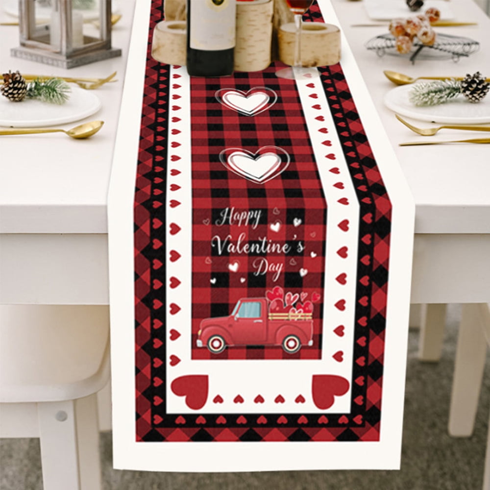 Table Runner Dresser Scarves Animal Cute Cat Kitty Heart Pattern Table Runners Cloth for Farmhouse Kitchen Dinner Holiday Parties Wedding Events Decor 70 X 13 inch