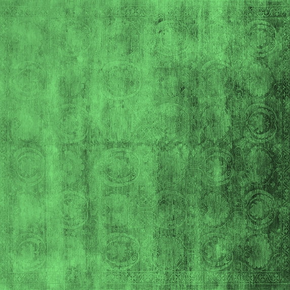 Ahgly Company Indoor Square Oriental Emerald Green Industrial Area Rugs, 7' Square