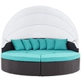 thumbnail image 2 of Modern Contemporary Urban Design Outdoor Patio Balcony Canopy Umbrella Daybed Sofa, Blue, Rattan, 2 of 6
