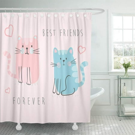 PKNMT Pink Cat Cute Kittens Graphic Girl Bay Cool Best Friends Drawing Hand Shower Curtain Bath Curtain 66x72