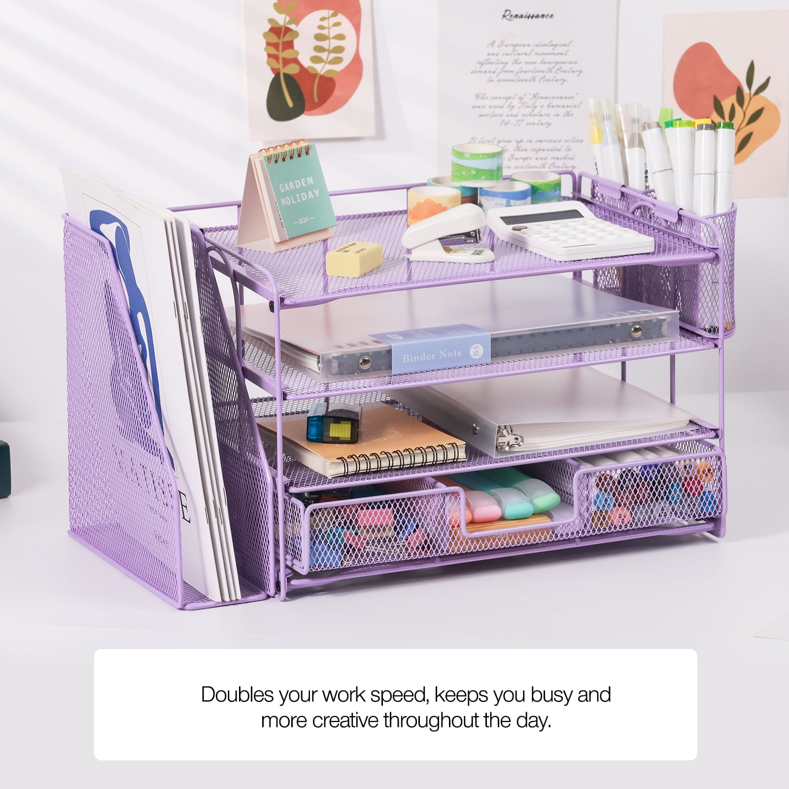 Livhil Desktop Organizer 4-Tier Desk Organizers Sets and Storage, File Organizers for Desk Drawer Organizer, Paper Organizer for Desk (Purple)