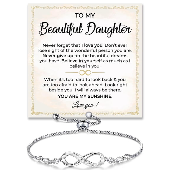 To My Daughter Bracelet, Daughter Infinity Heart Bracelet From Mom or Dad, with Message Card and Box Meaning, Graduation Gift, Christmas Birthday Gifts for Daughters