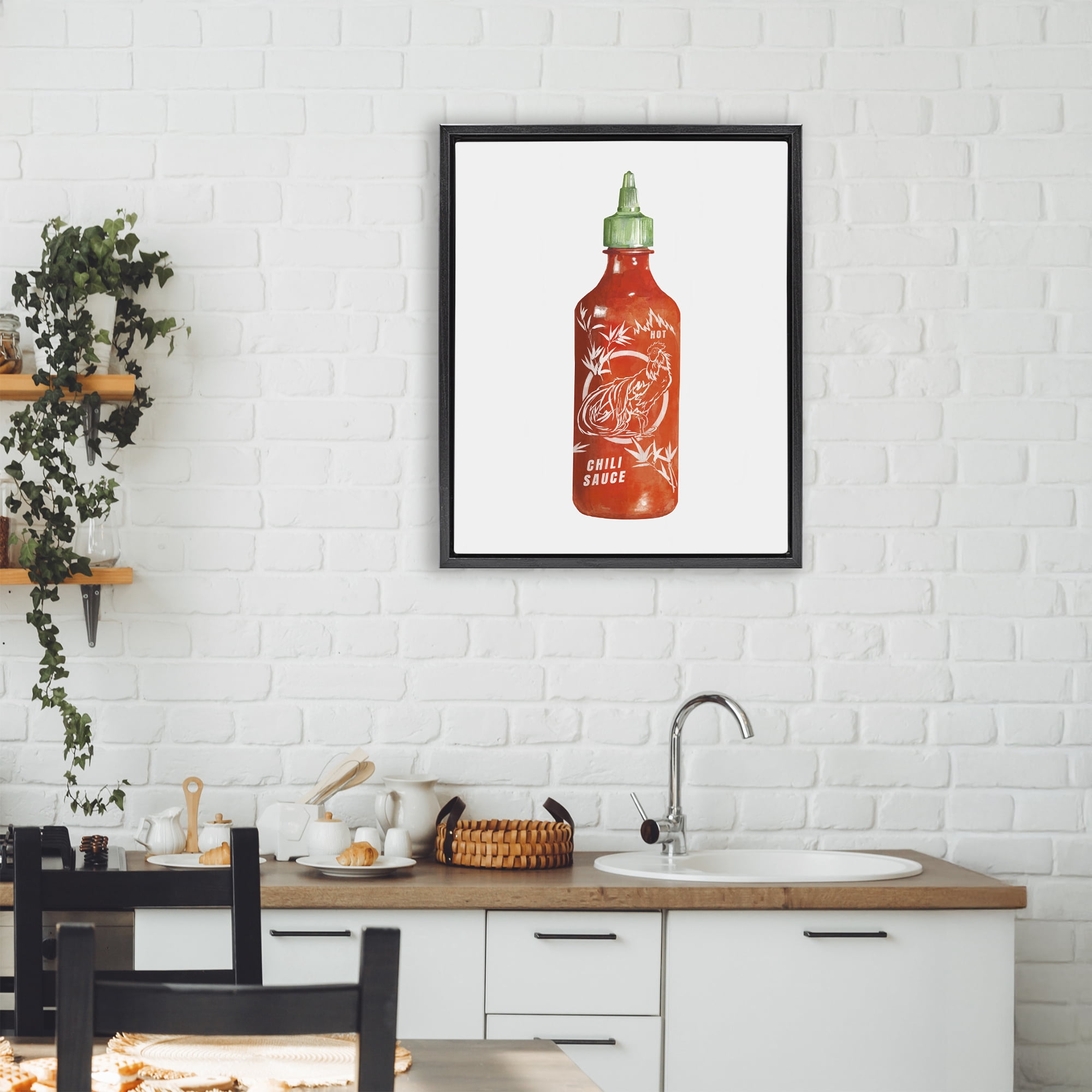 Stupell Industries Iconic Hot Sauce Bottle Black Framed Floater Canvas Wall Art, design by Rylen McNett