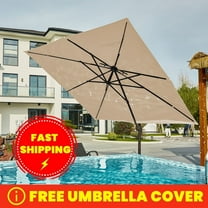 VOUA 9ft Outdoor Patio Square Double Top Medium Roman Umbrella-Beige
