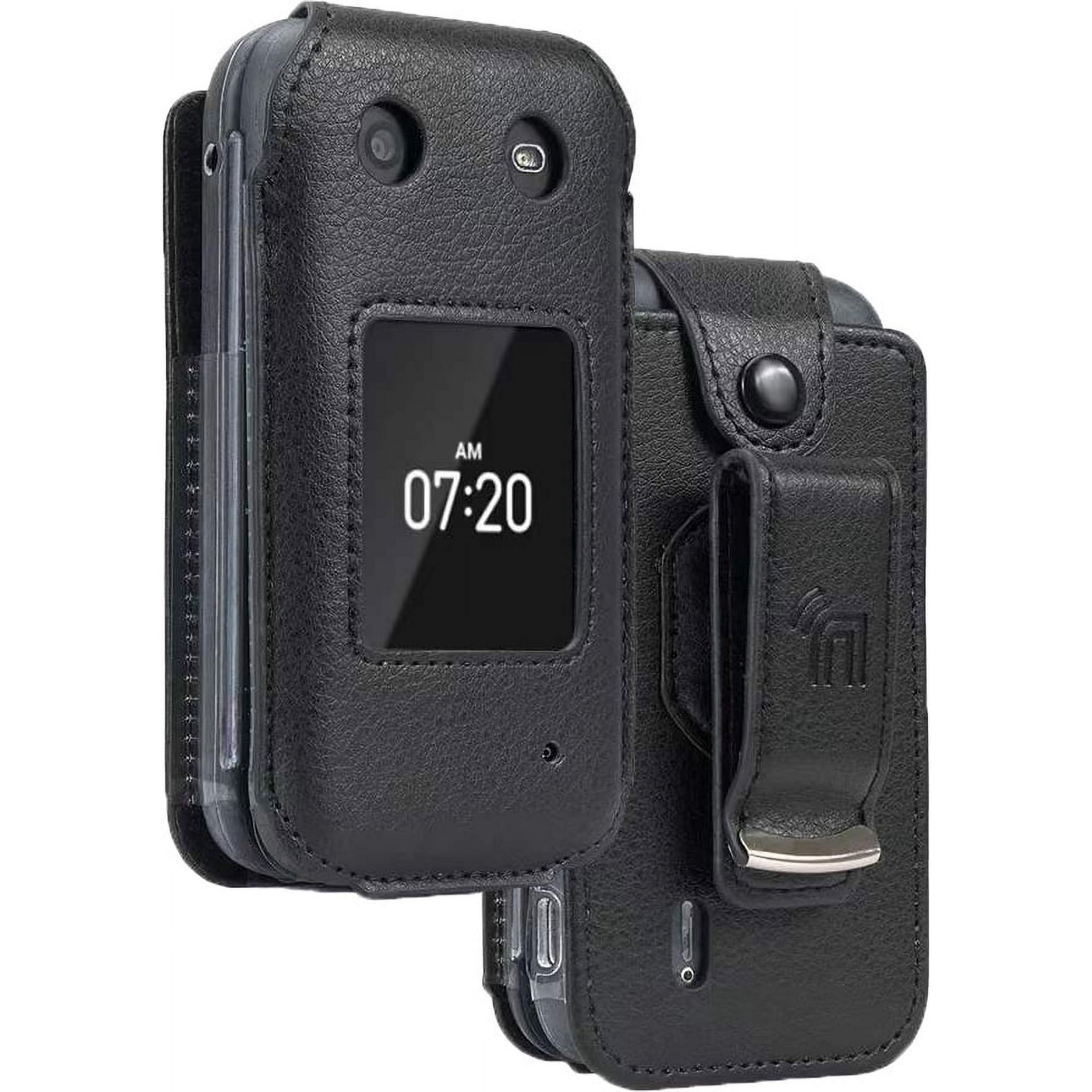 Case for Nokia 2760 2780 Flip Phone Nakedcellphone Black Vegan Leather Form Fit Cover with Built In Screen Protection and Metal Belt Clip for Tracfone N139DL TA 1398 TA 1451 TA 1420 Walmart