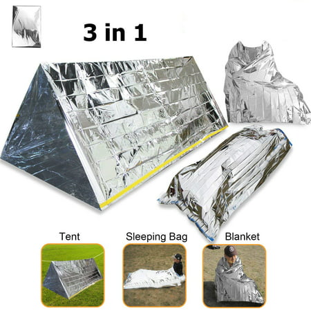 Emergency Mylar Thermal Survival Tent,Sleeping Bag Survival Shelter, Blanket 3 in 1 Emergency Survival Kit Heat Reflective Waterproof for Outdoor Camping Hiking or (Best Emergency Sleeping Bag)