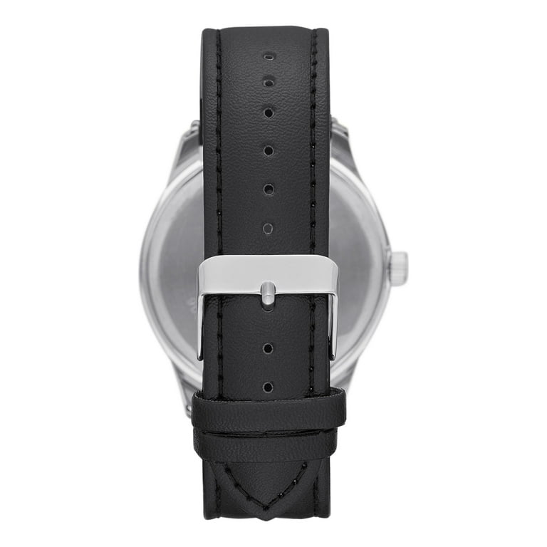 GEORGE Men s Watch Silvertone Case White Easy Read Dial Black Vegan Leather Band FMDOGE025 Walmart