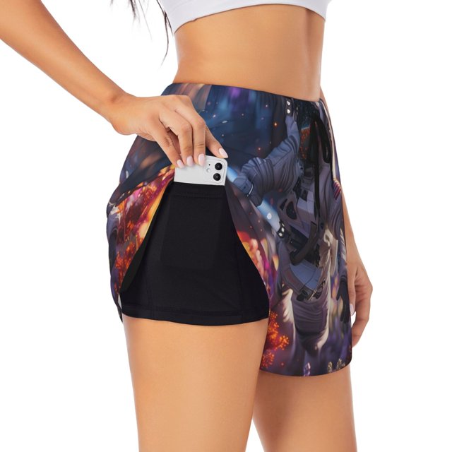 Balery Astronaut In Cosmic Garden Pantalones cortos deportivos para mujer con forro y dos bolsillos, elásticos, para entrenamiento, gimnasio, yoga-X-Large