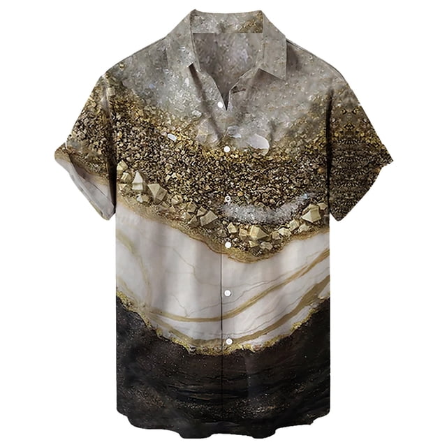 Camisas De Vestir Para Hombre Azul Casual Hombres Solapa Estampado Manga Corta Puños Botón Puerto Estilo Floral Camisa Sand Beach Hawaiianss Summer Top (Khaki, XL)