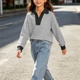 thumbnail image 6 of XRoczxe Girls Striped Rugby Shirt, Long Sleeve Color Block Polo Top with Contrast Collar, Casual Cotton Blend Pullover Sweatshirt for School & Play, 6 of 6
