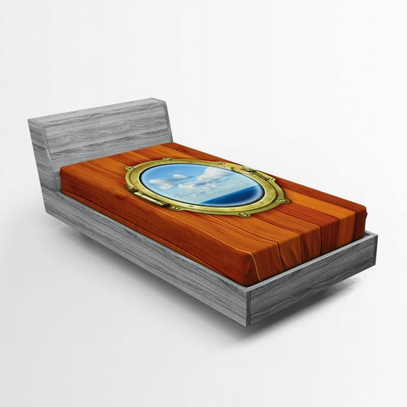 Ambesonne Vintage Fitted Sheet, Ship Old Sailing Vessel, Twin Size, Dark Orange Pale Blue