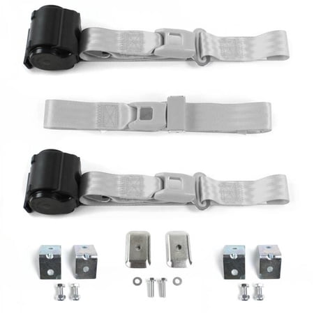 SafeTBoy Standard 2 Point Gray Retractable Bench Seat Belt Kit with Bracketry & 3 Belts for 1967-1972 Chevy Truck