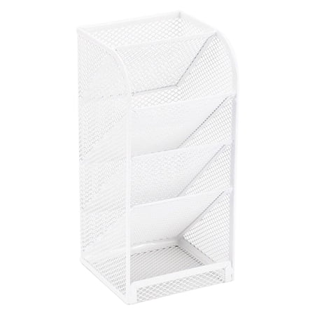 White Mesh Desk File Organizer Vertical 4-Tier Metal Mesh Document Holder Multi-Purpose Desktop Paper Organizer Office Supplies Storage Rack Letter Folder & Document Sorter for Desk Organization