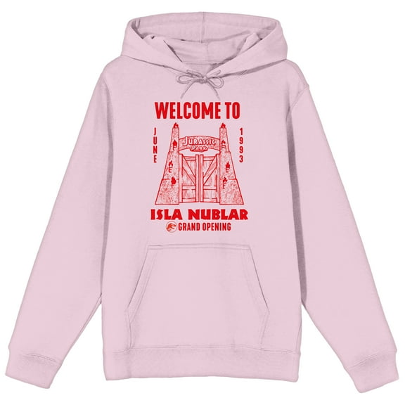Jurassic Park Welcome To Isla Nublar Long Sleeve Cradle Pink Adult Hooded Sweatshirt-Medium