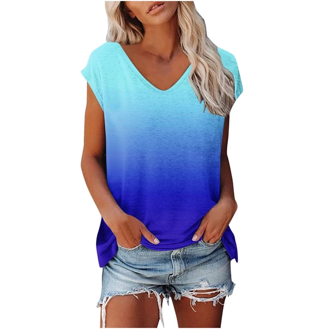 Pompotops Mode T-shirt Décontracté à Manches Courtes Col en V pour Femmes Été