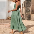 thumbnail image 5 of SDNall Boho Dresses for Women 2024 Maxi Dresses Bohemian Spaghetti Strap Smocked Tiered Long Beach Sun Dresses Sleeveless Solid Maxi Dresses (Green, Sizes S-XXL), 5 of 9