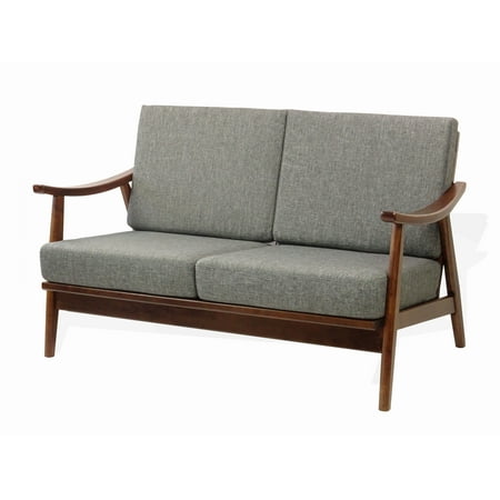 Love Lounger SK New Interiors Lena Lounge Loveseat w/Cushions 2 Seater Modern Mid-Century Solid Wood Medium Brown ()