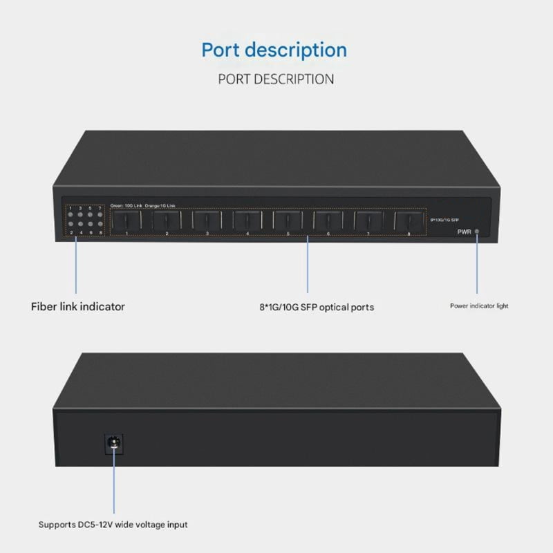 Zecic Energy Efficient 8 Port 10Gbps Ethernet Fiber Switching Unmanaged Plugs and Play ABS for 10 Gigabit Networking