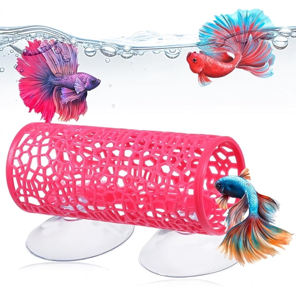 Betta Fish Tunnel Hammock, Pink Aquarium Hideout Cave with Suction Cups, Resting Spot for Bettas, Shrimp & Small Fish, Durable Easy-Clean Tank Decor