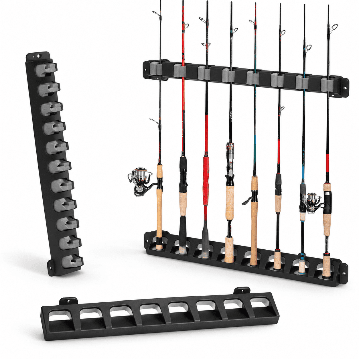 Gray 8 Vertical Fishing Rod Wall Mount Rack For Garage Storage