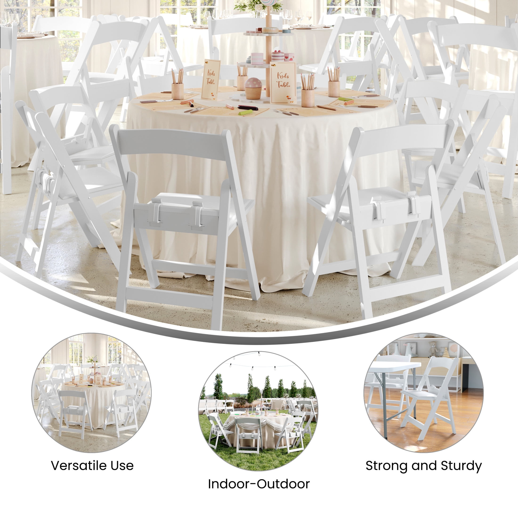Flash Furniture Kids White Resin Folding Chair with White Vinyl Padded Seat