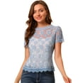 thumbnail image 1 of Top De Encaje Floral Semitransparente Transparente Con Ribete Festoneado Para Mujer Azul XS, 1 of 6