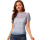 thumbnail image 1 of Top De Encaje Floral Semitransparente Transparente Con Ribete Festoneado Para Mujer Azul XS, 1 of 6