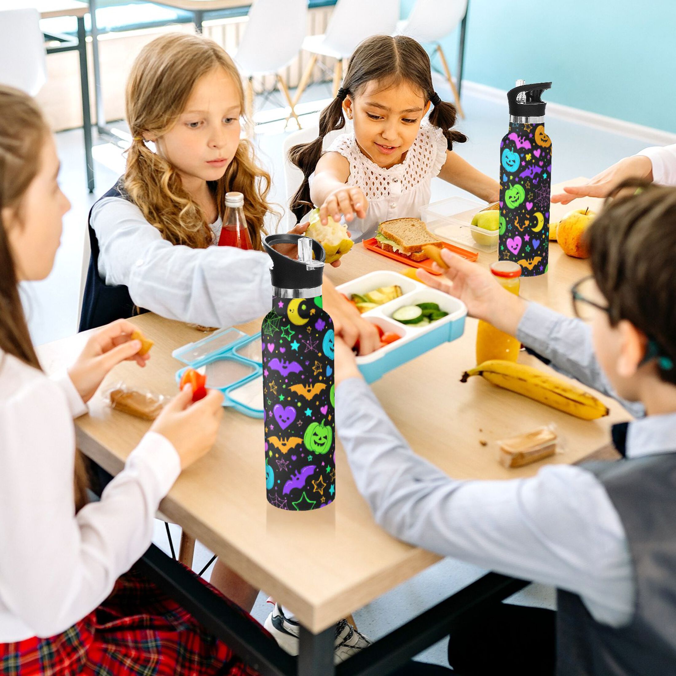 Kids Insulated Stainless Steel Sports Water Bottle 600ml (20oz) Colorful Halloween Elements