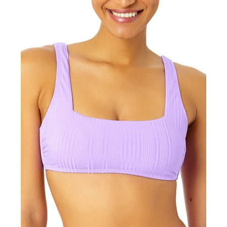 Salt & Cove PURPLE Juniors' Ribbed Square-Neck Bikini Swim Top, US Medium