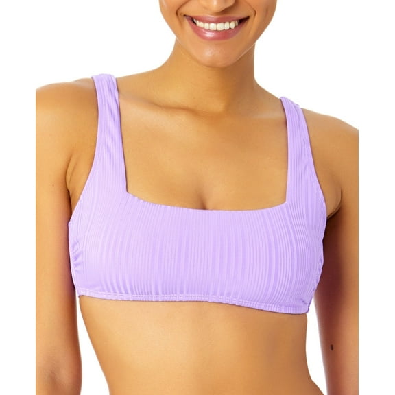 Salt & Cove PURPLE Juniors' Ribbed Square-Neck Bikini Swim Top, US Medium