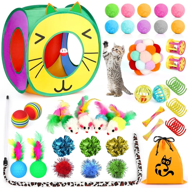 Juguetes interactivos para gatitos Cat Toys Kaqinu, 37 unidades, con túnel para gatos