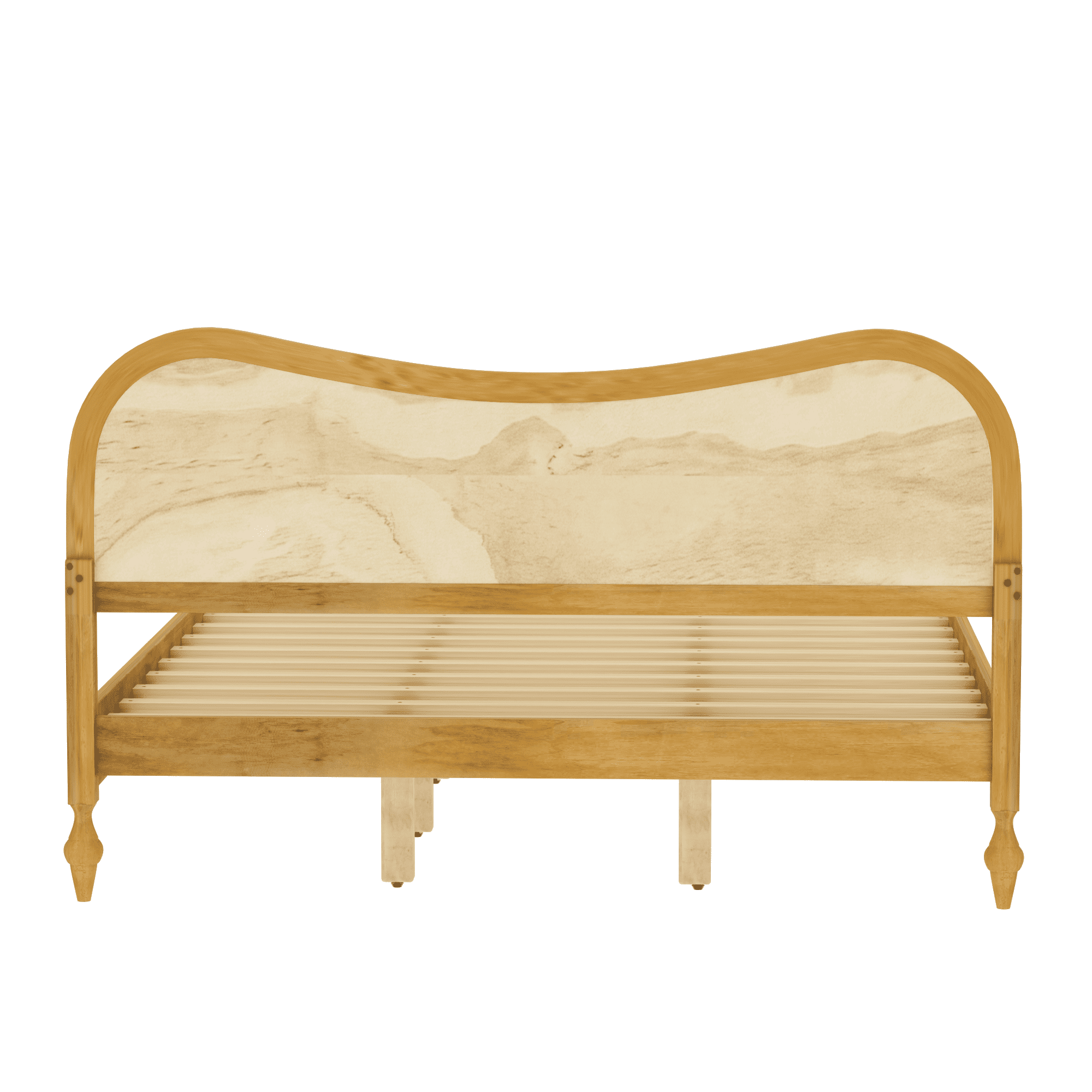 Mintazer Modern King Platform Bed with Wave Rattan Cane Headboard, Mid-Century Boho Bed Frame with Turned Legs for Bedroom, No Box Spring Needed, Natural