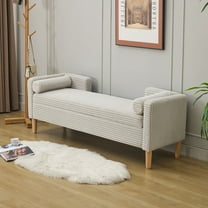 65 " Wide Beige Velvet Storage Bench with Armrests for Living Room, Entryway and Bedroom