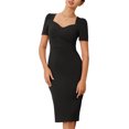 thumbnail image 3 of Hobemty Women's Sheath Sweetheart Neck Puff Short Sleeve Vintage Pencil Wear-to-Work Midi Dress, 3 of 6