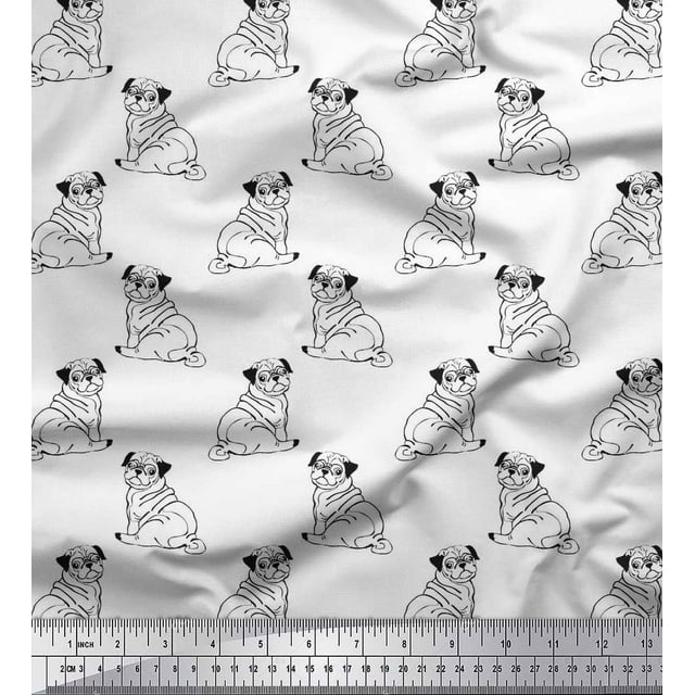 Soimoi Cotton Poplin Fabric Pug Dog Print Fabric by The Yard 56 Inch Wide